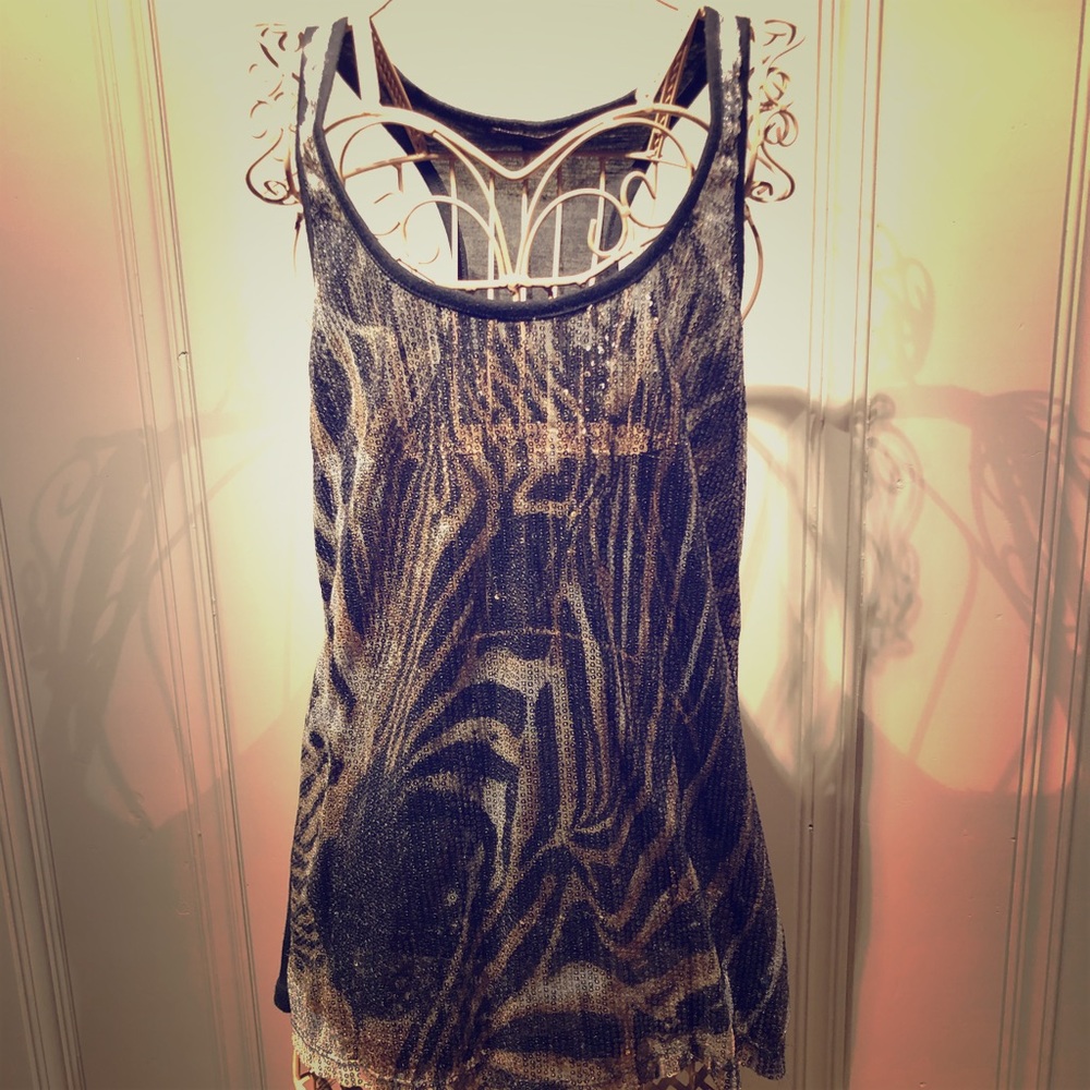 Sequin leopard print tank top racer back